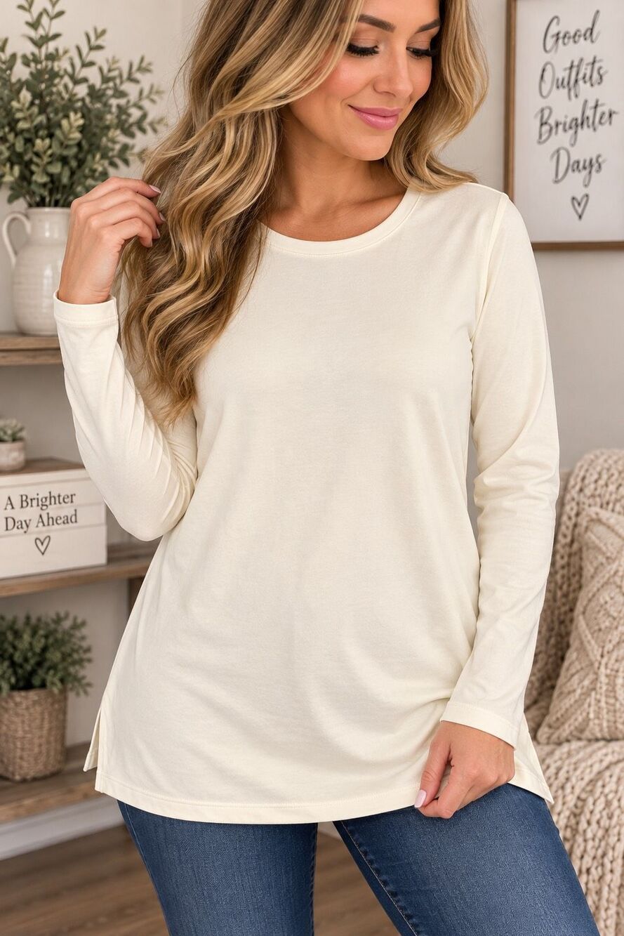 Isaac Mizrahi Live Essentials Women’s Large Ivory Long Sleeve Tunic Top